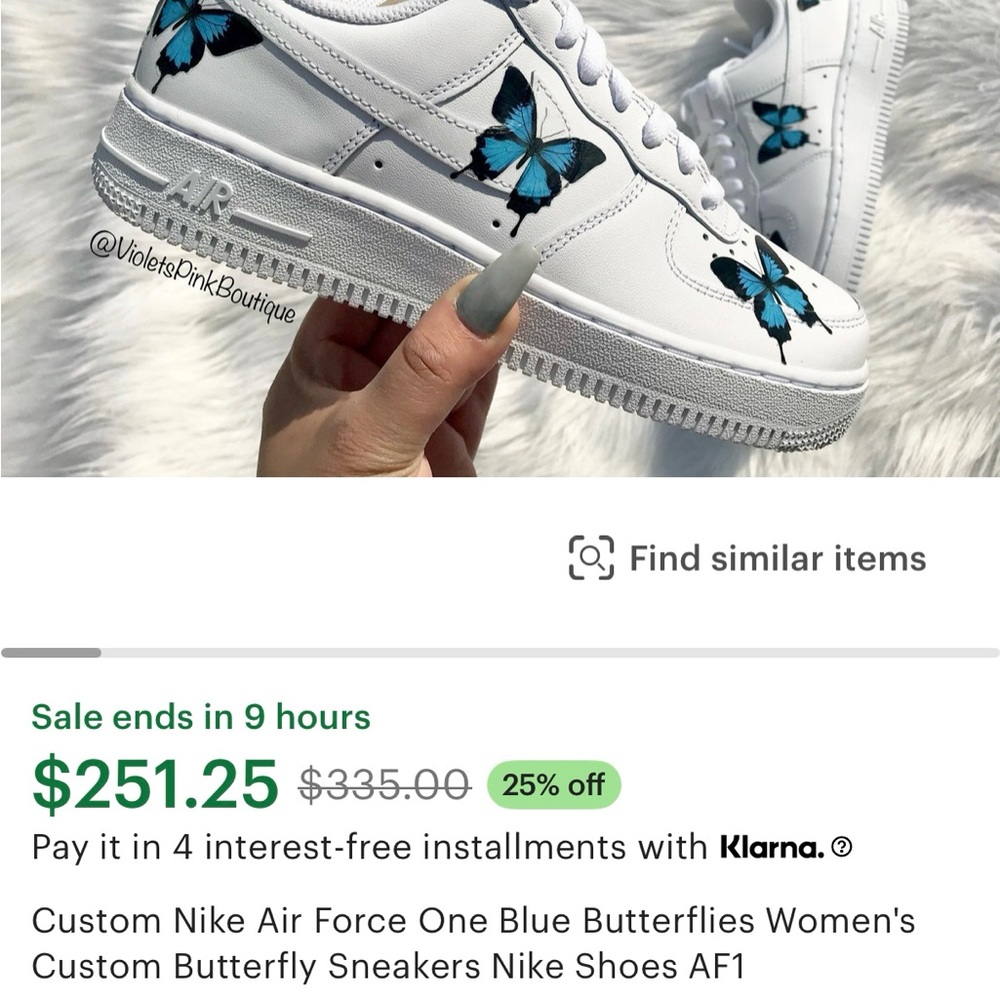 Nike White Sneakers with Blue Butterfly Accents